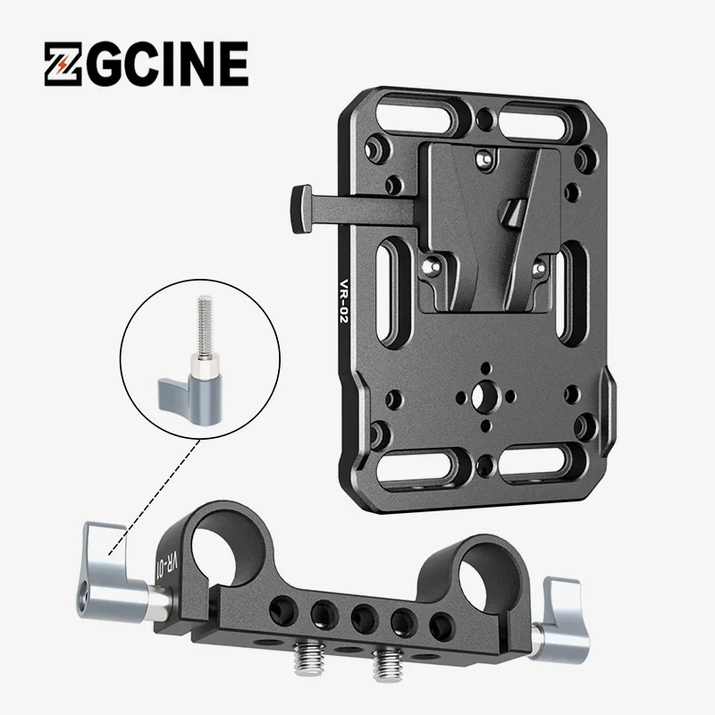 ZGCINE VR-02 V MOUNT Battery Plate With 15MM Rod Clamp standard V Lock battery plate adapter with automatic Lock protection