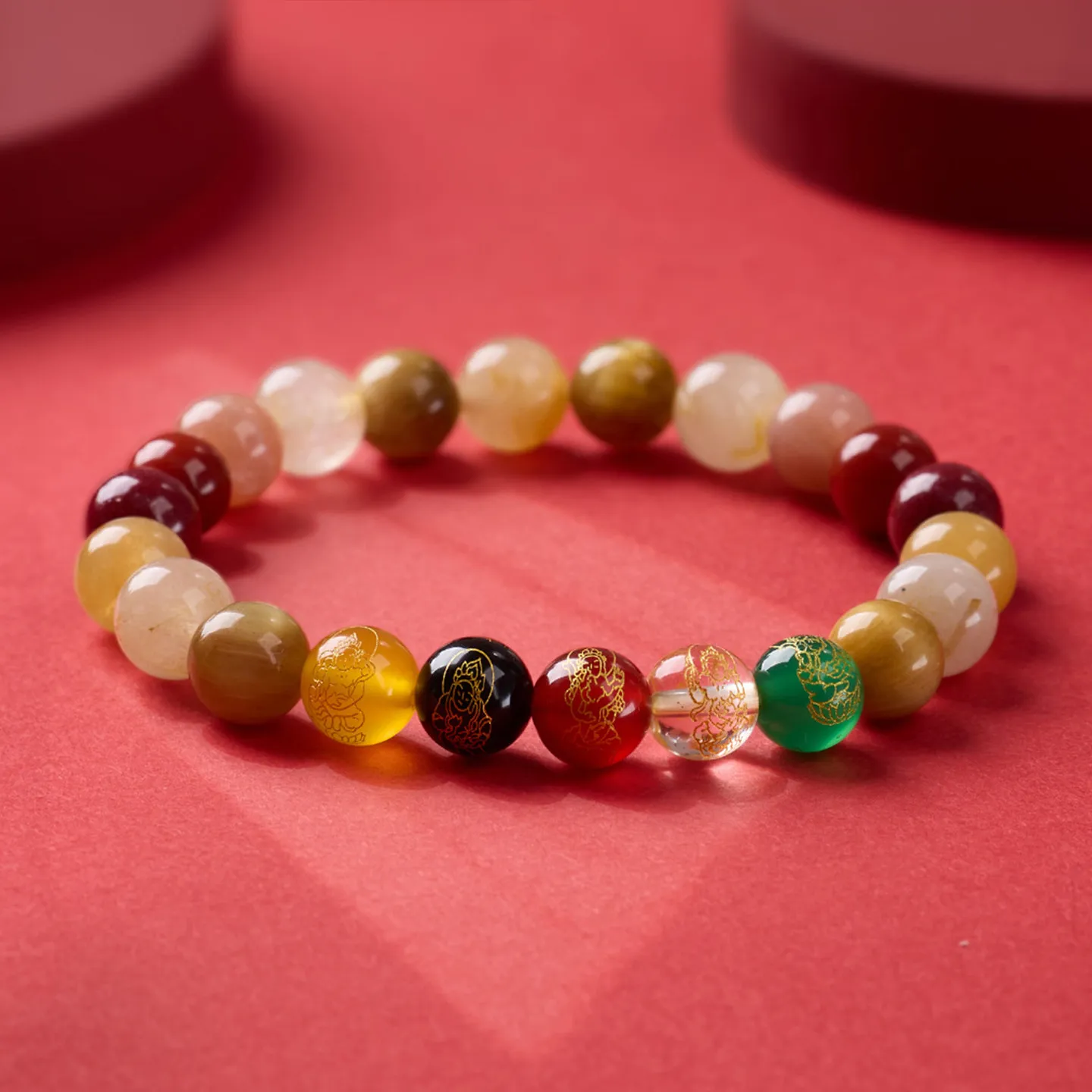 Natural Cinnabar Citrine Bracelets: Five Way God of Wealth Fortune Luck Bracelets with South Red Agate, Gifts for Couples