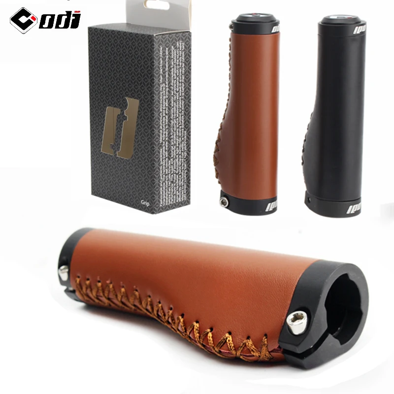 ODI MTB Cuffs Leather Bicycle Handlebar Grips Aluminum Lock Ring Mountain Bike Grip Shockproof Bike Handle Bar End Plug