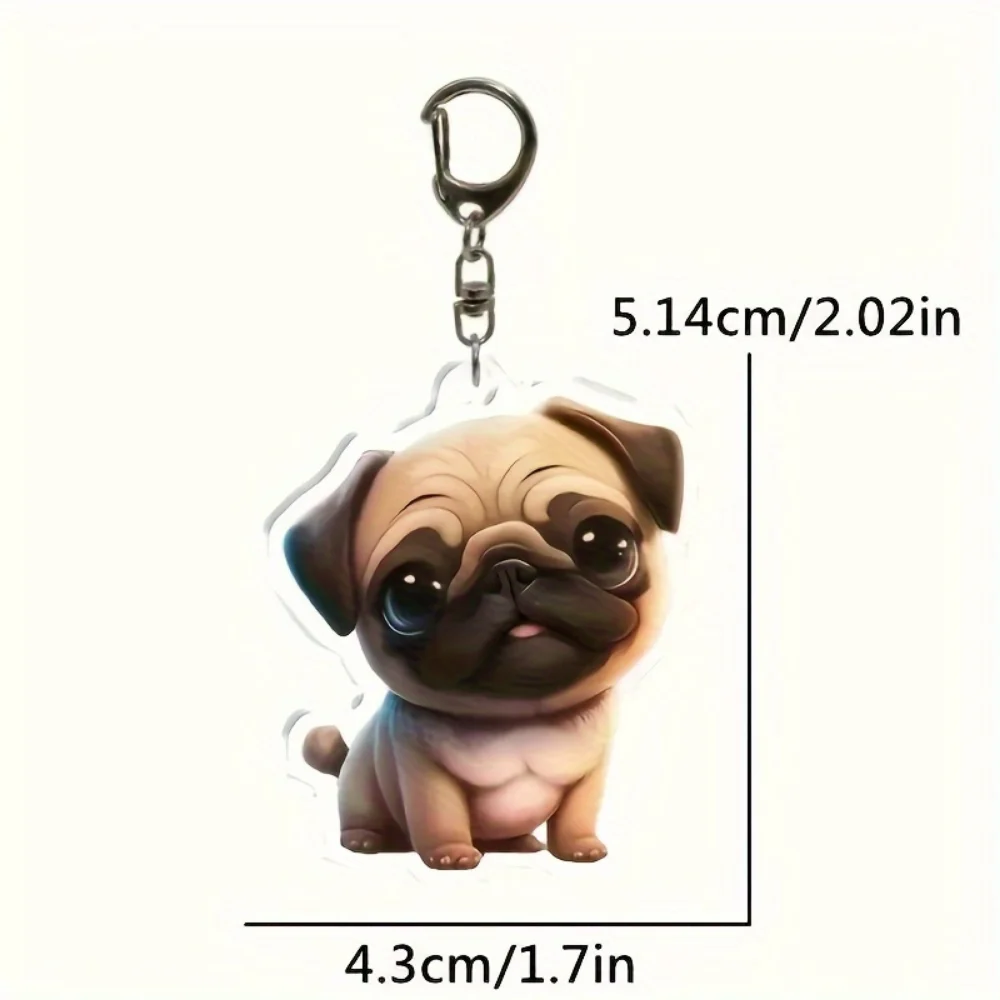 2D Tongue-Out Pug Keychain Cute Puppy Acrylic Pendant Versatile Charm Fashion  for Car Mirror,Backpack,Home,Festive,Gift & Decor