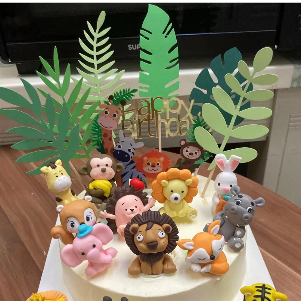 20 Different Kinds Jungle Safari Animals Cake Toppers Material Soft Clay Handmade Cake Decorations Tiger Lion Fox Giraffe Monkey