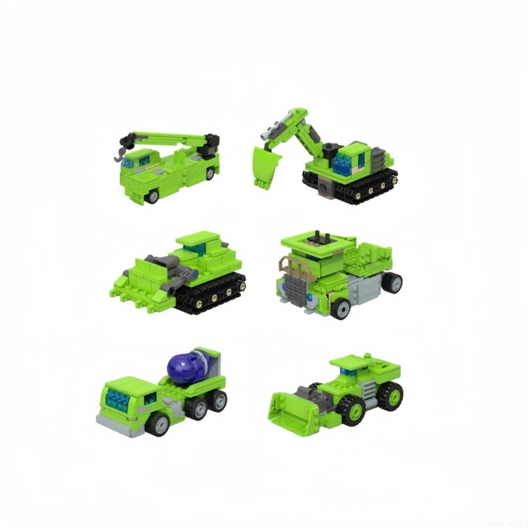 KNEW BUILT 6-in-1 Engineering Vehicle Transformable Robot Building Blocks Toy-Desk Decor,DIY Gift for Birthday Christmas Party