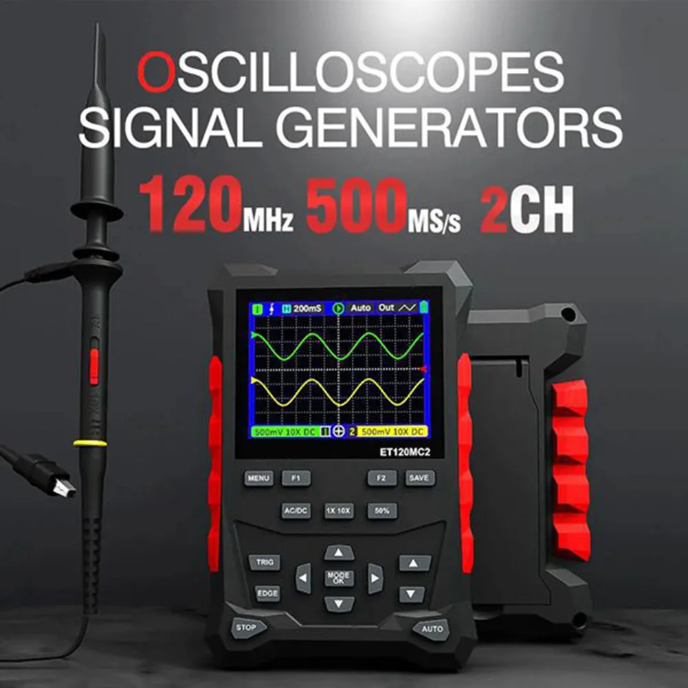 ET120MC2 Dual Channel Digital Oscilloscope 120MHz 500MSa/S Signal Generator 3 Waveform Scanning Mode Dual-channel Oscilloscope