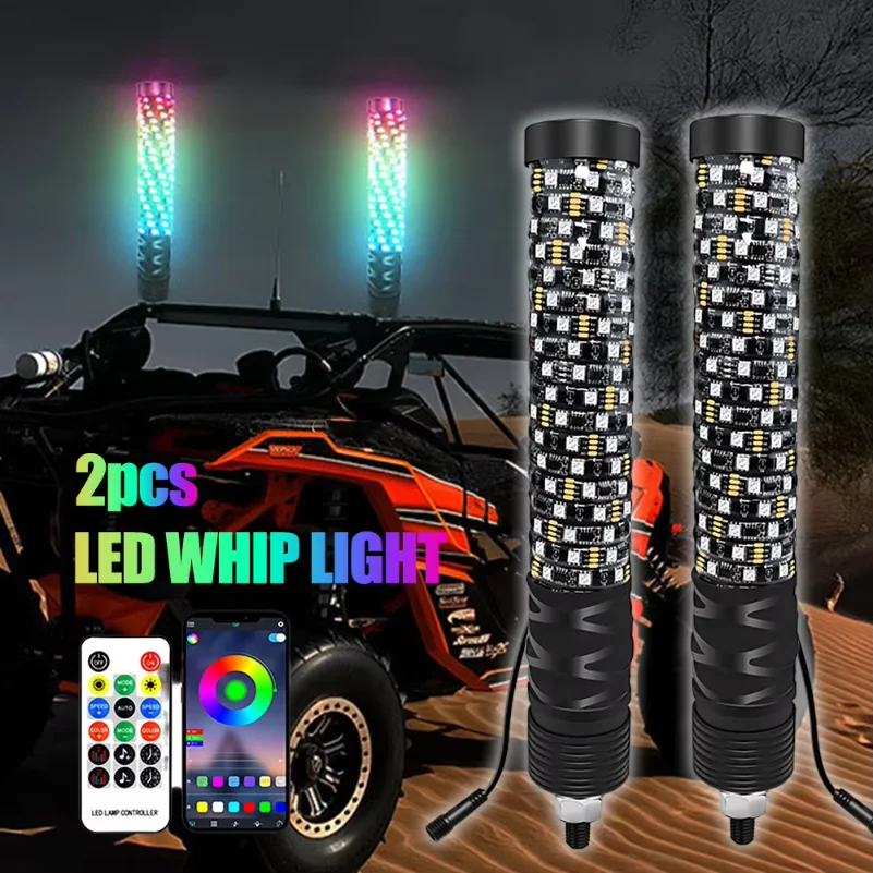 30cm/1ft Bold Type Remote Control LED Whip Lights Colorful Flagpole Antenna Whips for UTV ATV Off Road Truck Sand Buggy Dune RZR