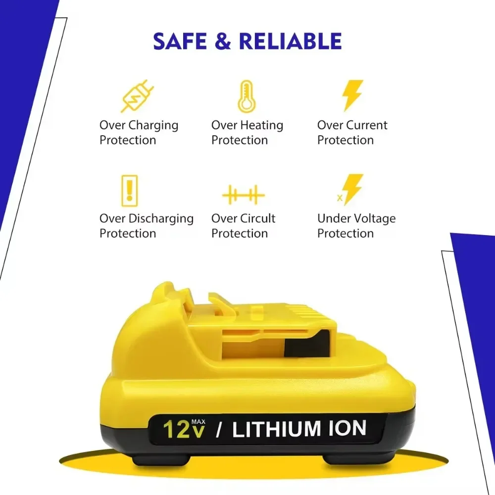 Imagem -02 - Bateria Recarregável do Lítio-íon Substituição para Dewalt Dcb120 Dcb122 Dcb124 Dcb125 Dcb127 Dcb121 Dcb123 Máximo 12v 3.0ah