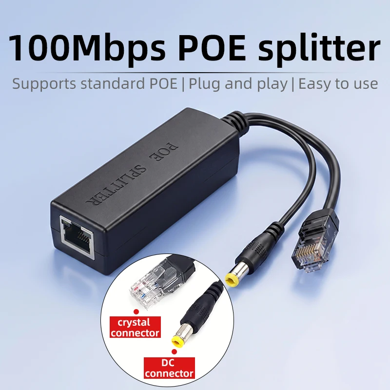 DC POE Splitter 48V Input 12V 1A Output Over Ethernet Power Separator for Security Monitoring IP Camera