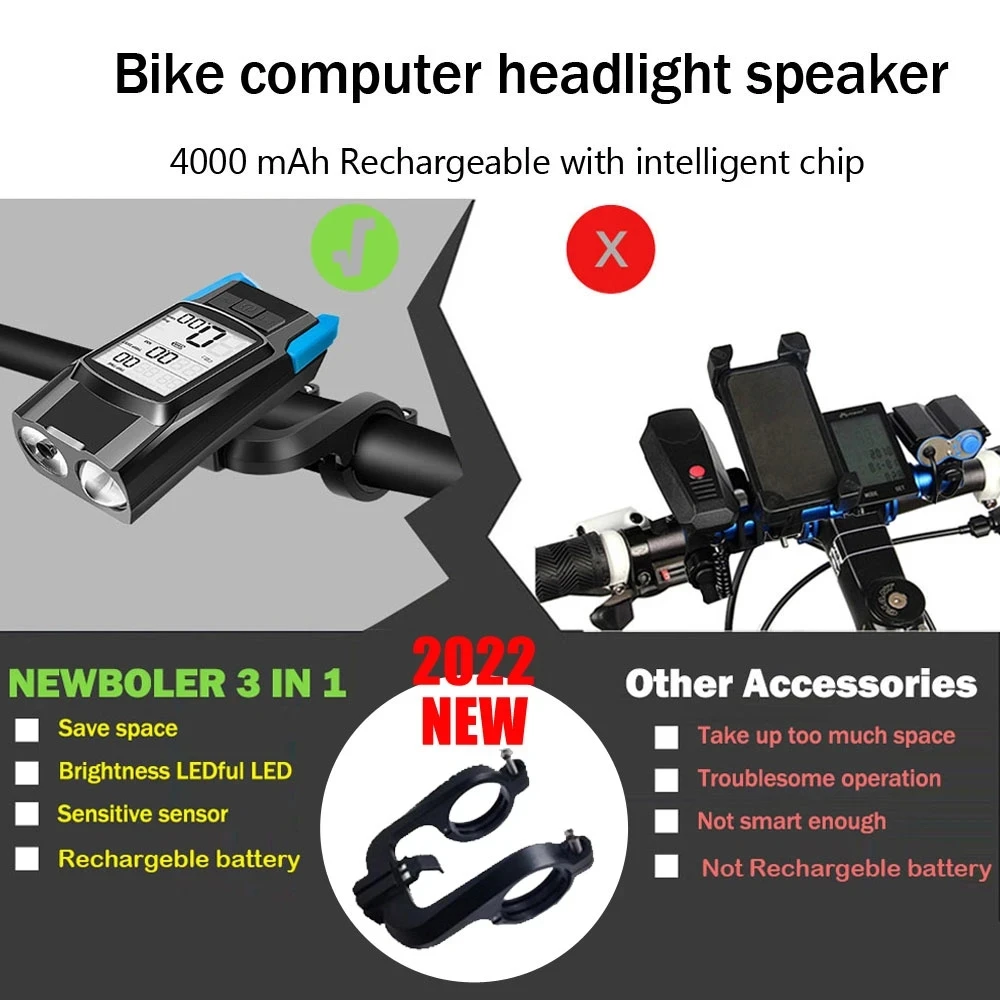 4 Mode USB Bike Light Lamp Bicycle Computer 3 Mode Horn Flashlight Cycle Bike Speedometer Led Front Lights Cycling Headlight