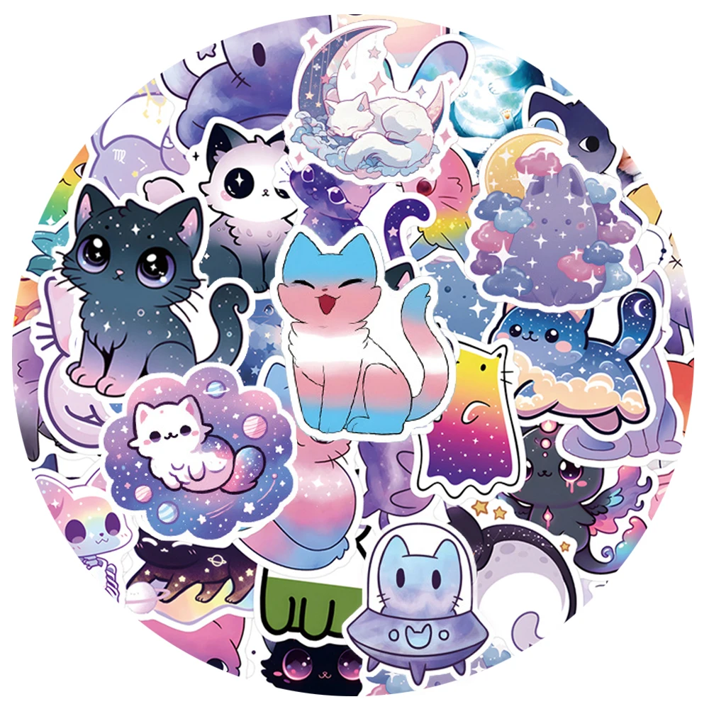 10/30/55 قطعة Kawaii الملونة السماء المرصعة بالنجوم القط ملصقات لطيف الكرتون الإبداعية الشارات DIY بها بنفسك محمول الهاتف الأمتعة الكتابة على الجدران ملصق حزمة #1
