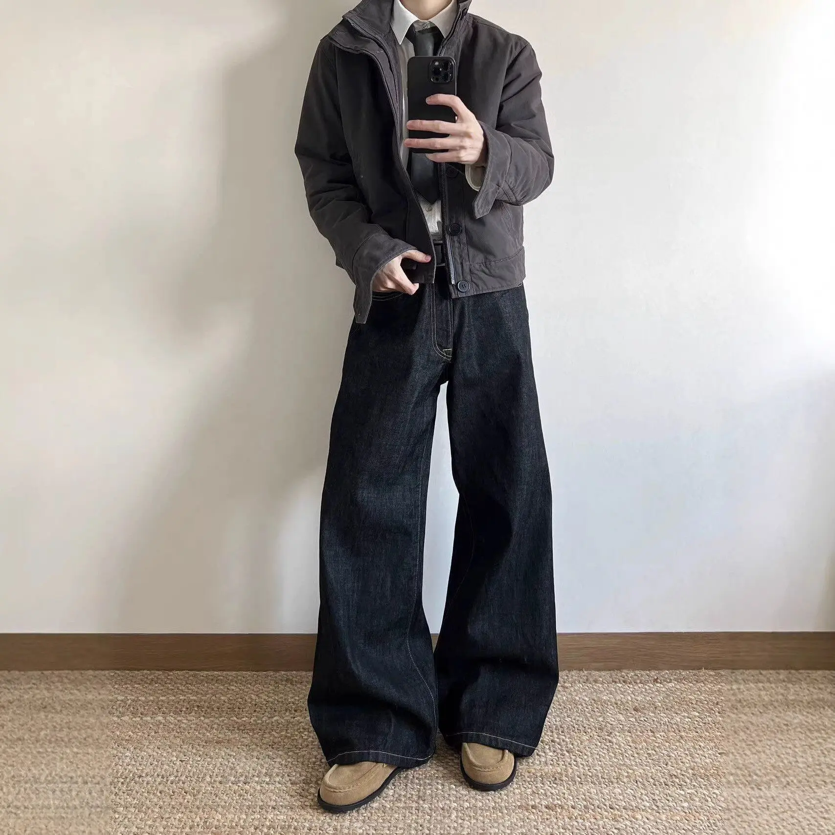 

Loose Straight Leg Original Denim Jeans American Retro Sle A-Line Long Pants Street Sle Comfortable Fit Durable Fabric