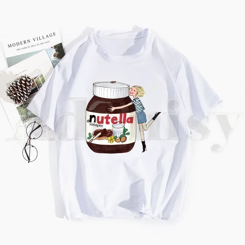 Cute Bread and Nutella Kawaii Aesthetic T Shirts Tops Tees Men Women Short Sleeve Casual T Shirt Streetwear Funny