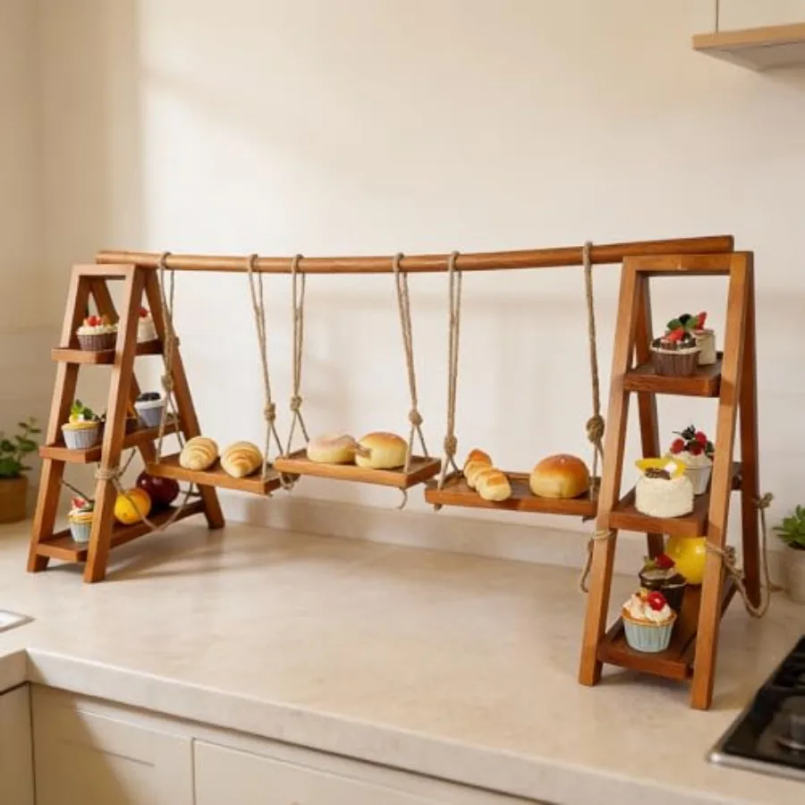 

Деревянная 3-ярусная подставка для кексов в деревенском стиле, элегантная подставка для десертов, тортов, фруктов, орехов, сыра - со съемными поддонами