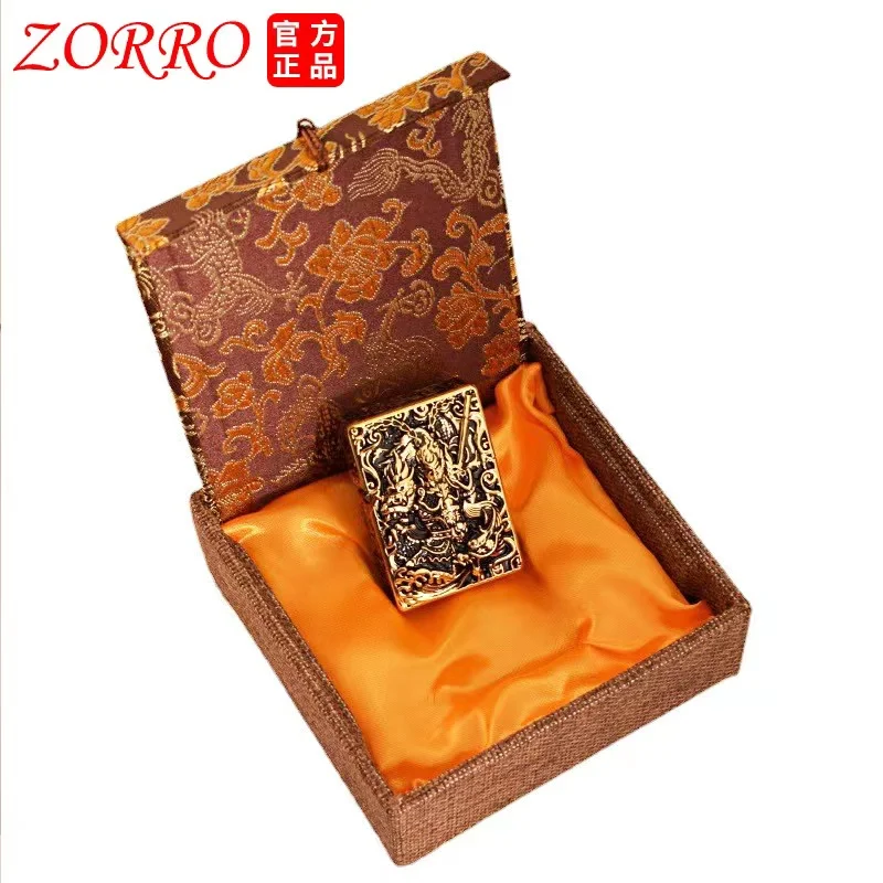 ZORRO Pure Copper Heavy Armor Kerosene Lighter Personalized Embossed Classic Grinding Wheel Ignition Windproof Lighters Smoking