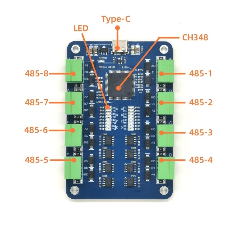 USB to 8-channel RS485 Serial Converter CH348 Chip Independent Channel Short Circuit Protection