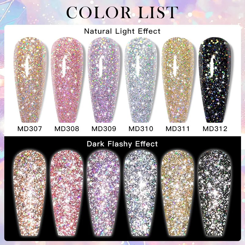 MSRUIOO 8ml Glitter Sparkly เล็บเจลทองเงินสีชมพู Long Lasting Soak Off UV/LED เจลเล็บสําหรับเล็บการออกแบบเล็บ