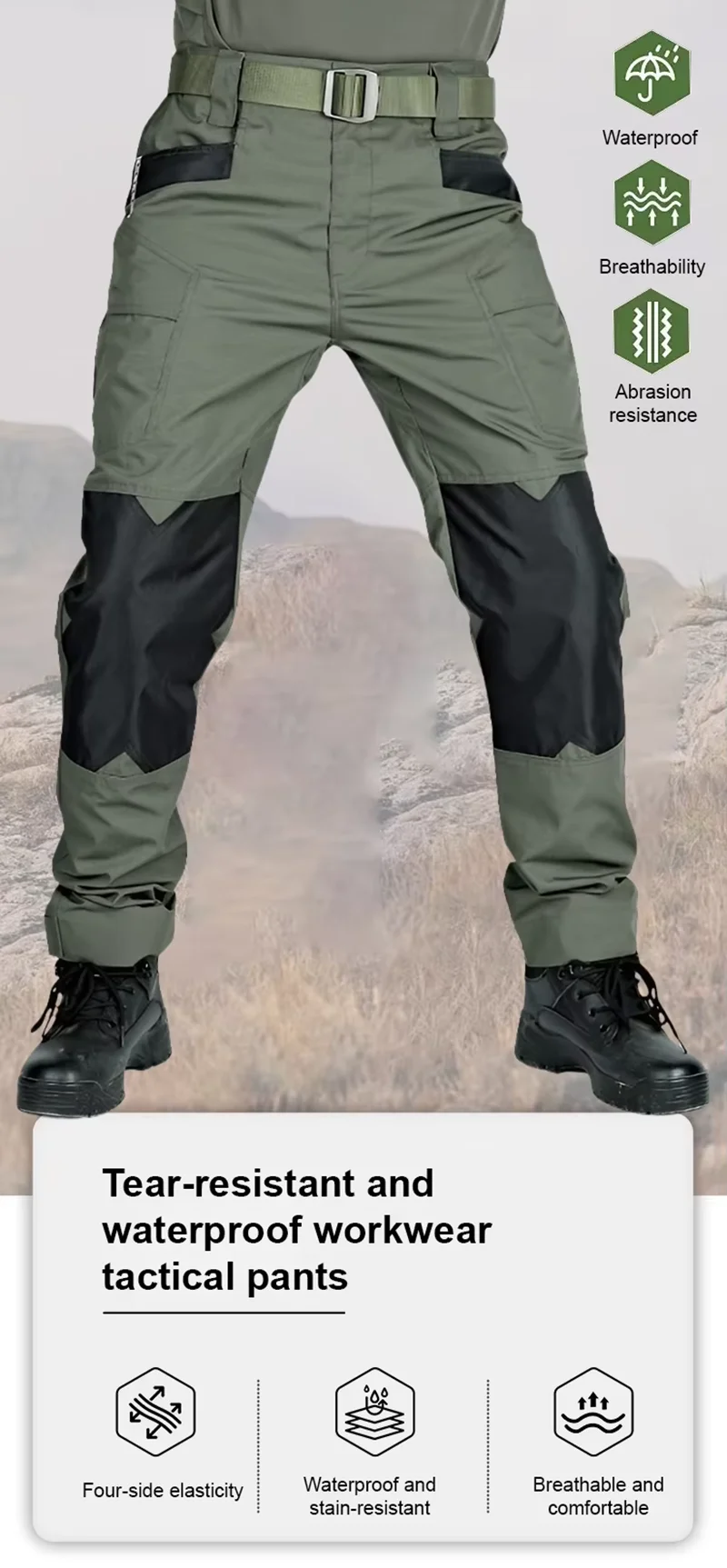 2-1 Stück Herren Taktische Arbeitshosen Outdoor-Trainingshosen Wanderhosen Frühling Herbst Wasserdichte Cargohosen Multitaschen-Arbeitskleidung – Detail 2