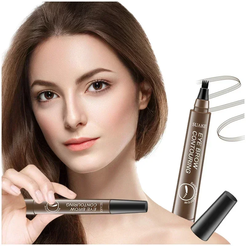 ดินสอเขียนคิ้ว 4 จุดแต่งหน้าสําหรับผู้หญิงกันน้ํา Liquid Eyebrow ปากกาแต่งหน้าดินสอเขียนคิ้ว Microblade เครื่องสําอางทนทาน