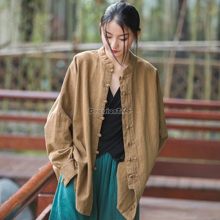 2024 vintage pan button pure cotton coat chinese ethnic solid color simple style sunscreen cardigan literature art tea garment