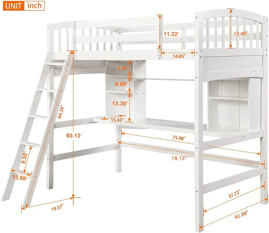 Twin Loft Bed with Desk (White Loft Bed with Desk)