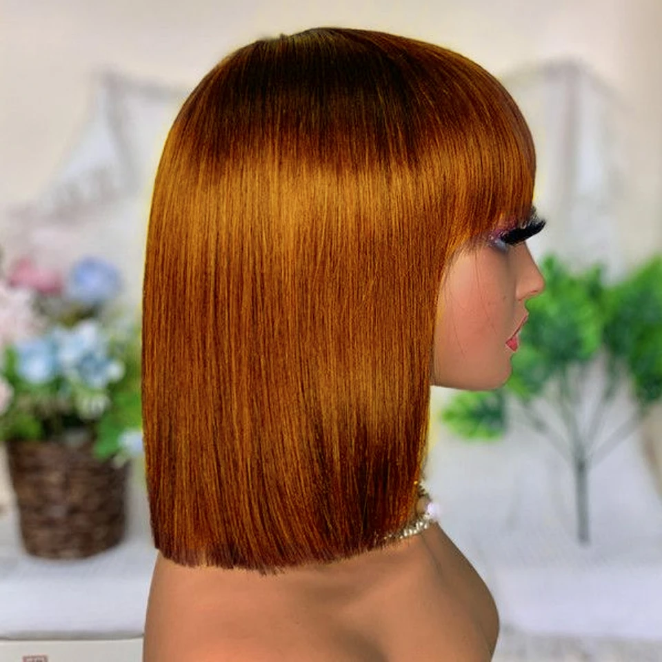 Sale Ginger Human Hair Bob Wigs For Women Wigs Human Hair Brown Wig With Bangs Short Human Hair Straight Brazilian Hair Machine