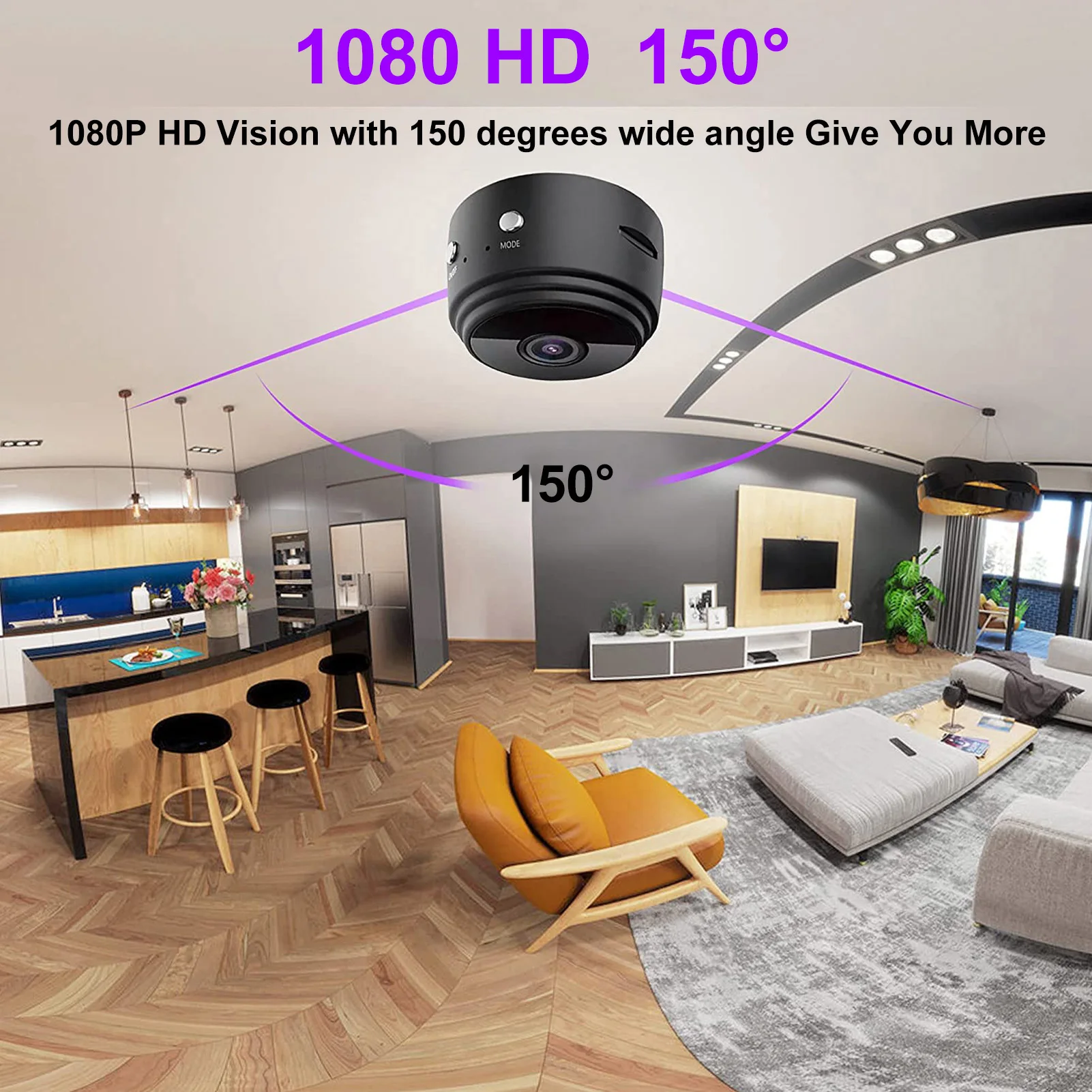 Indoor Security Camera 1080P Nightshot Mini Size Wide Viewing Angle Video Recording WiFi Security Camera