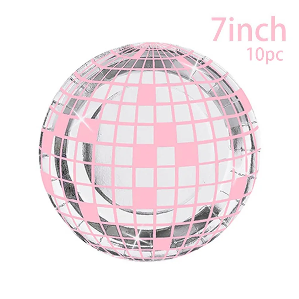 Louça Descartável Tema Disco Ball para Adultos, Rosa, Prata, Pratos, Copos, Guardanapos, Mulheres, Happy Birthday Party Decor