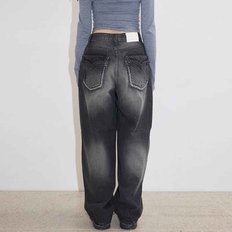 

Широкие джинсы с высокой талией в стиле ретро, женские осенние длинные брюки Ba ket Design Distred Casual Sle, синие джинсовые джинсы