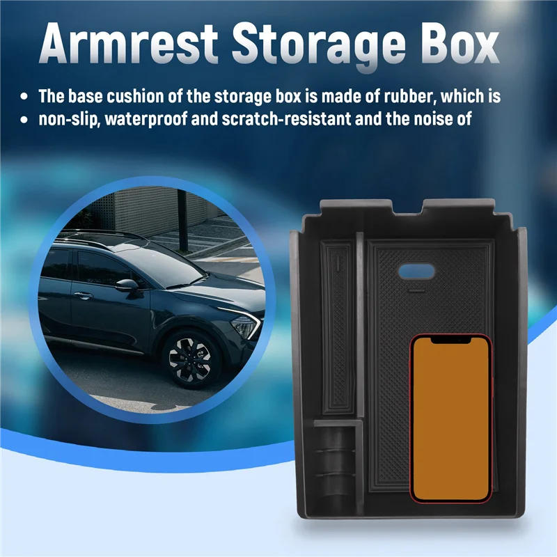

НОВИНКА-для Kia Sportage 2022, подлокотник для центральной консоли, органайзер, ящик для хранения с нескользящим ковриком, лоток, автомобильные аксессуары