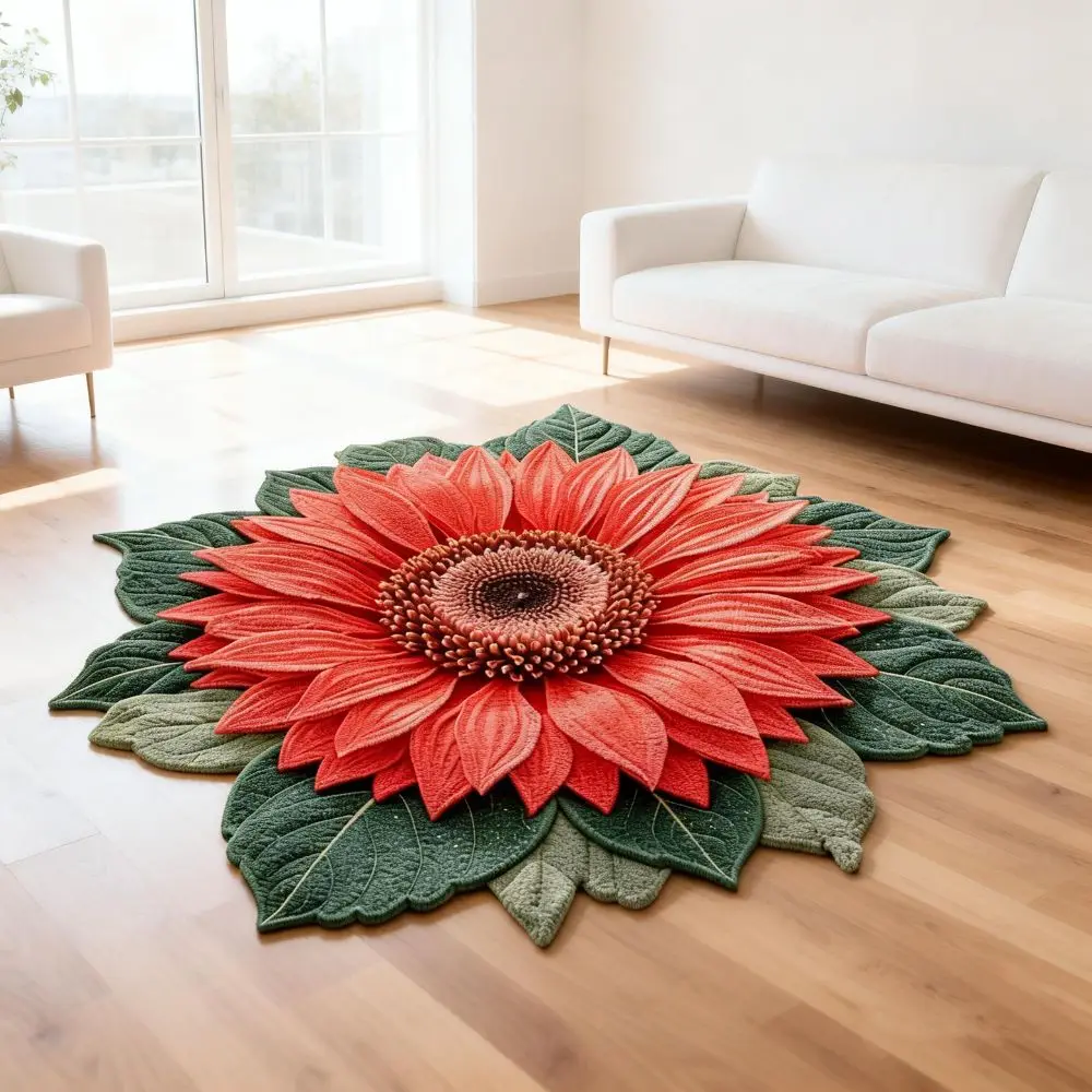 Special-shaped Sunflower Carpet Soft Non-slip Sunflower Mat 60x60cm Absorbent Bathroom Floor Mat
