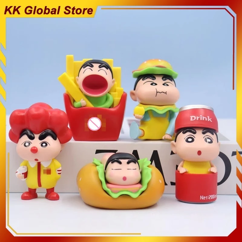 

New 4cm Crayon Shin-chan Anime Peripherals Creative Figure Coke Fries Clown Burger Style Pvc Models Desktop Ornaments Toys Kids