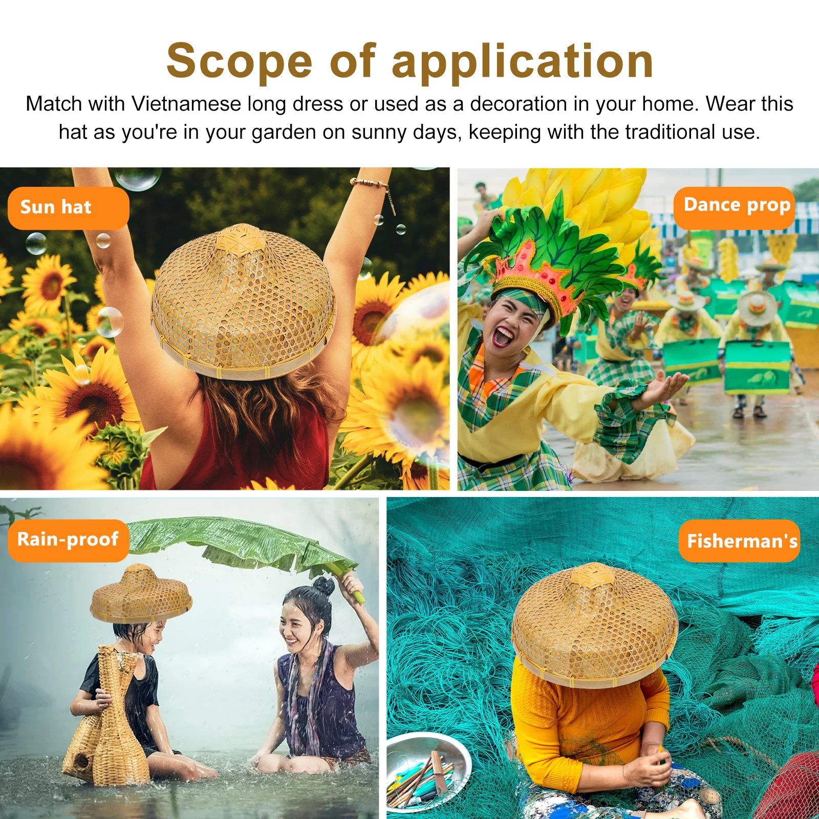 

1pc Bamboo Weaving Hat Retro Vietnamese Style Lightweight Sun Protection For Outdoor Fishing Travel Uv Resistant Unisex Farmer