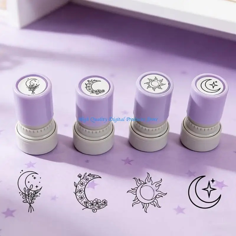 U2JE 5Pcs Retro Moon Phase Stamp Cartoon Plastic Stamper For Journal Card Making