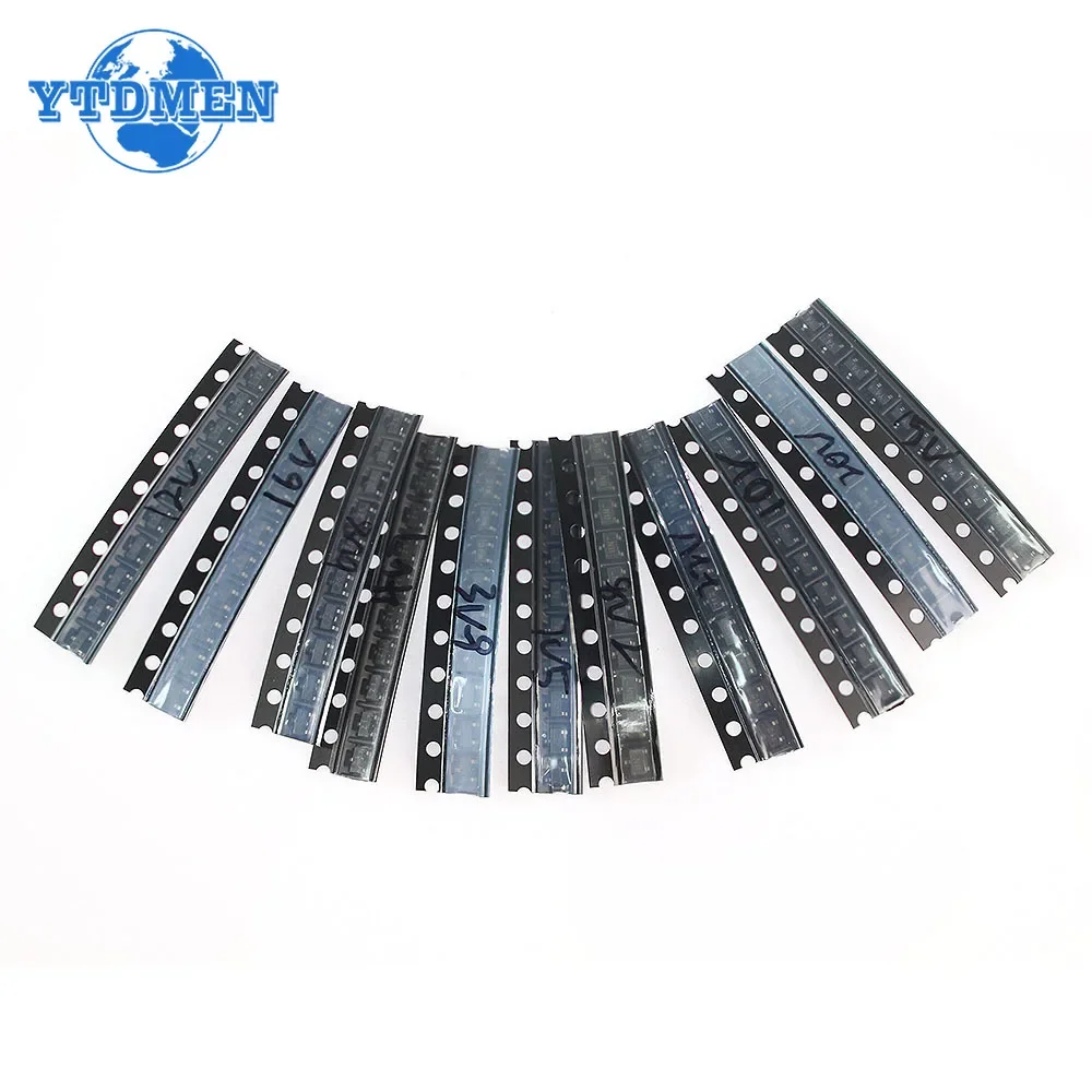 200PCS SMD Transistor Kit SOT-23 3V 3.9V 4.7V 5.1V 10V 12V 15V 16V 18V 20V 22V 24V 27V 30V 33V Voltage Regulator Transistors Se