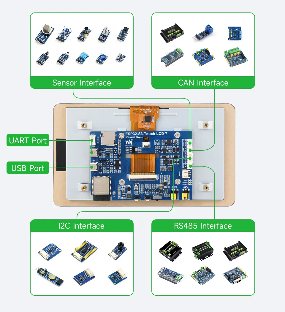ESP32-S3 7 inch Touchscreen HMI LVGL GUI Development Board 800x480 Capacitive Touch Panel ESP32 Display Support WiFi BT