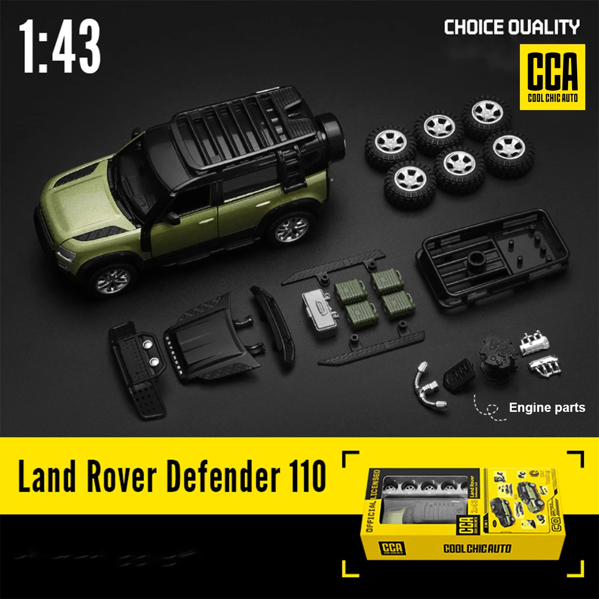 CCA 1pc 1:43 Land Rover Defender Green Car Model Can Be Modified DIY Replacement Parts Collection Model Ornaments Toys Gifts