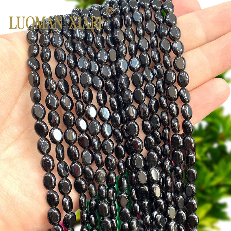 Naturstein 6x8MM Oval Schwarz Onyx Chalcedon Lose Spacer Perlen für Schmuck Machen Diy Ohrringe Armbänder Charms Zubehör