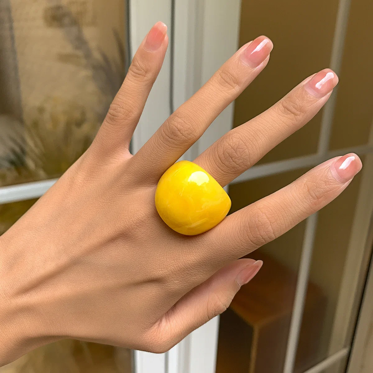 Classic Candy Color Acrylic Ring Exaggerated Geometric Hand Jewelry Wholesale Women\'s Accessories Rings for Women