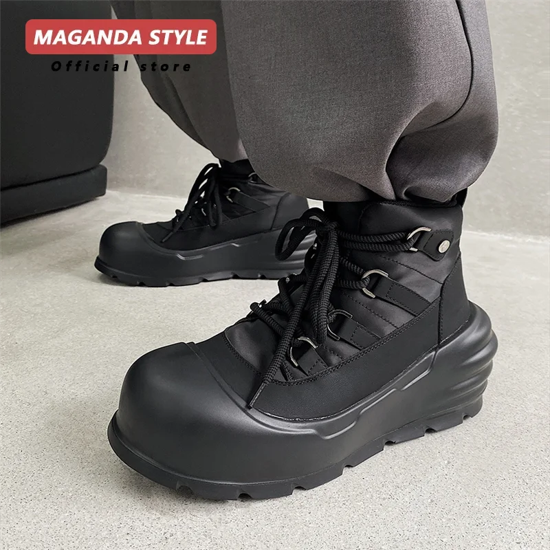 Thick soled 8cm Mating boots for men's outdoor camping, high top functional boots, big toe mid top dad shoes, trendy