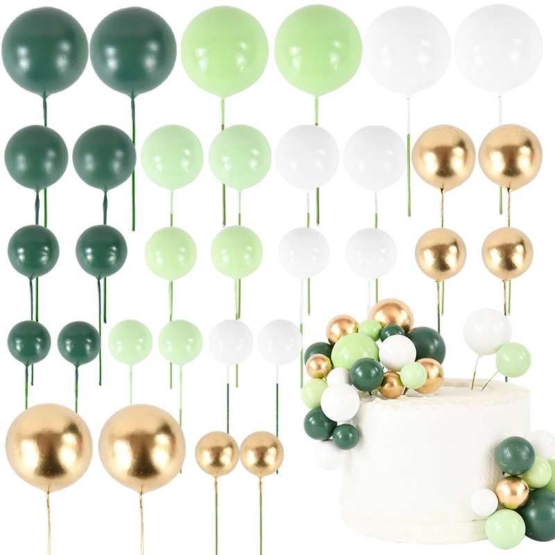 

32pcs/set Green Cake Topper Decorations Mini Foam Decorated Spherical Cupcake Insert Hats for Wedding Party Birthday Decoration