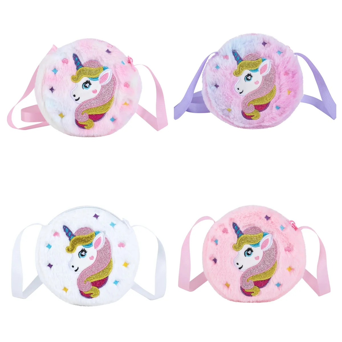 

Unicorn Mini Plush Crossbody Bag for Kids, Small Rainbow Wallet Handbag for Travel, Little Sling Bag for Girls with Zipper