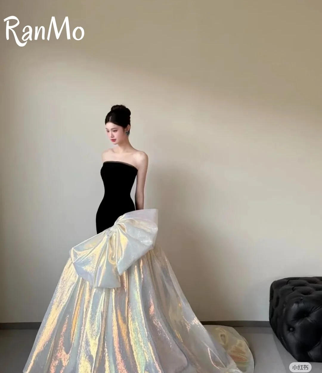 Ranmo Elegante abito da sera laser con fiocco grande 2025 senza spalline personalizzato principessa sirena senza maniche abito da ballo di fine anno