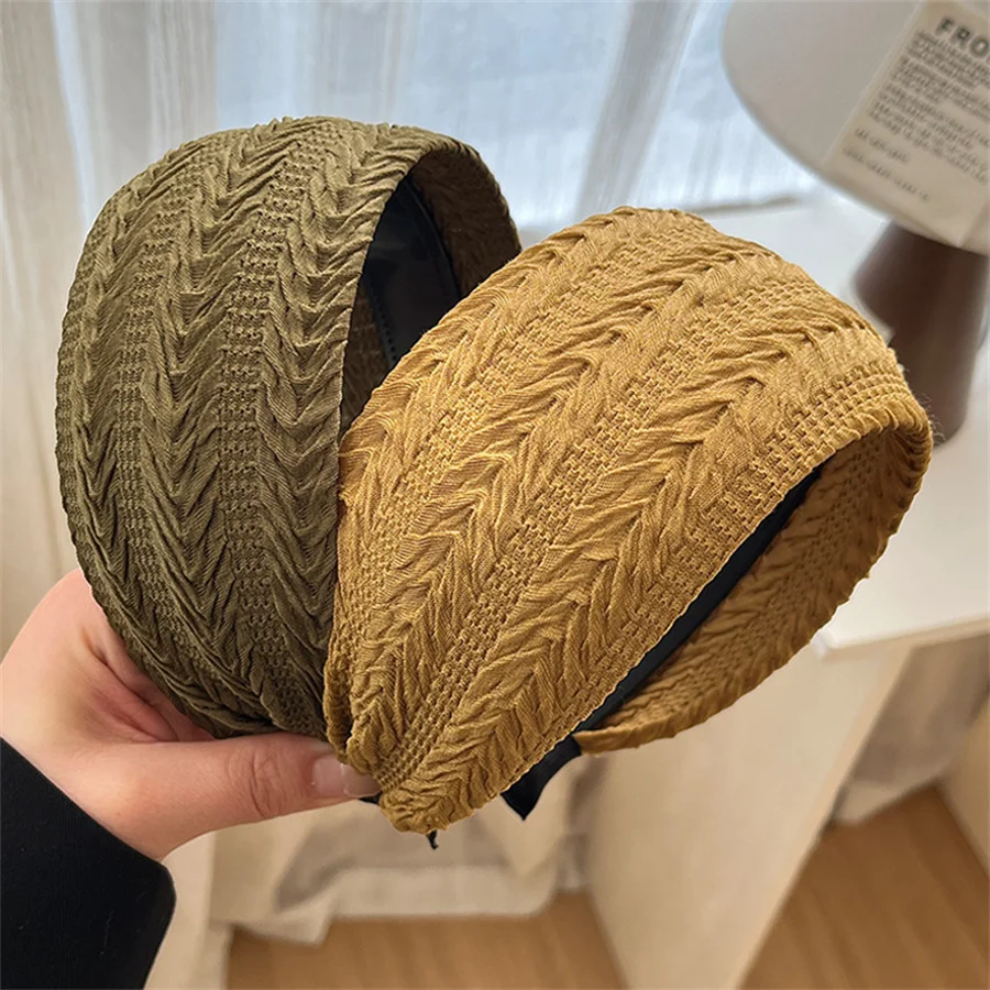 

Women's solid color wide-brimmed striped gauze scarf high hair band headband French gentle atmosphere Korean hair accessories
