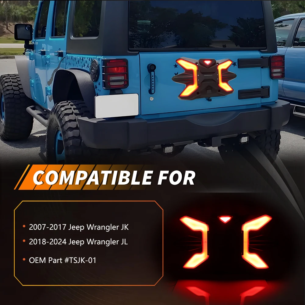 1X For  2007-2017 Jeep Wrangler JK & 2018-2024 Jeep Wrangler JL Spare Tire Assembly Brake Light DRL [Optimized Departure Angle]