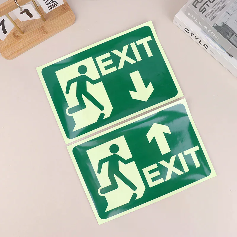 Glow in Dark Exit Signs Luminous Security Stickers Wall Safety Adhesive Fire Evacuation Directional Night Visibility Signage