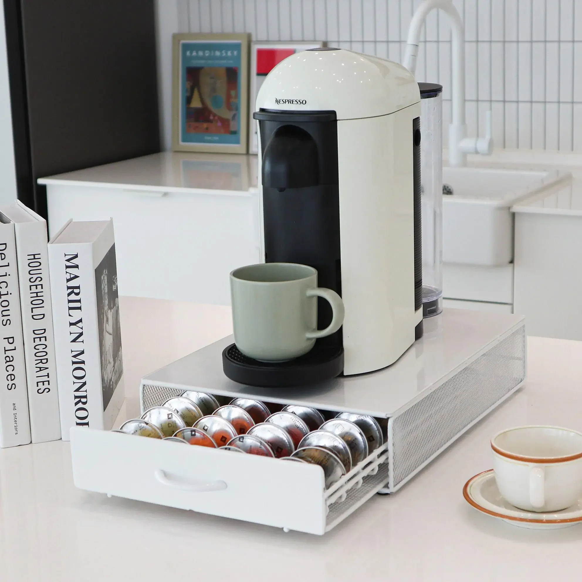 Coffee Capsule Pod Holder Capsules Storage Rack  white Organizer Drawer