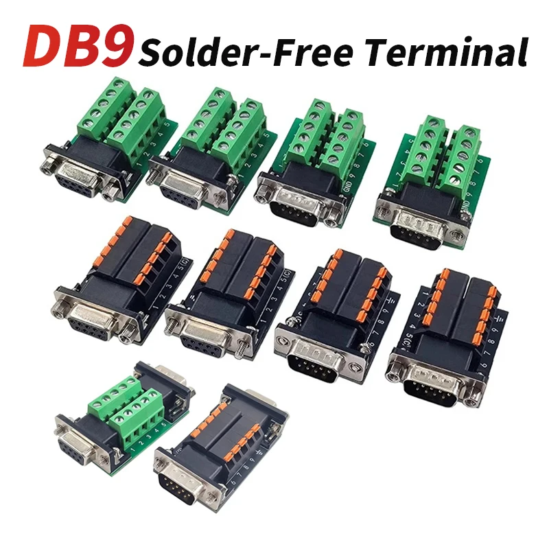 Universal DB9 RS232 Serial Port Male Female Connector Type RS232/COM Breakout Terminals Adapter 9 Pin Plug Solderless Connectors