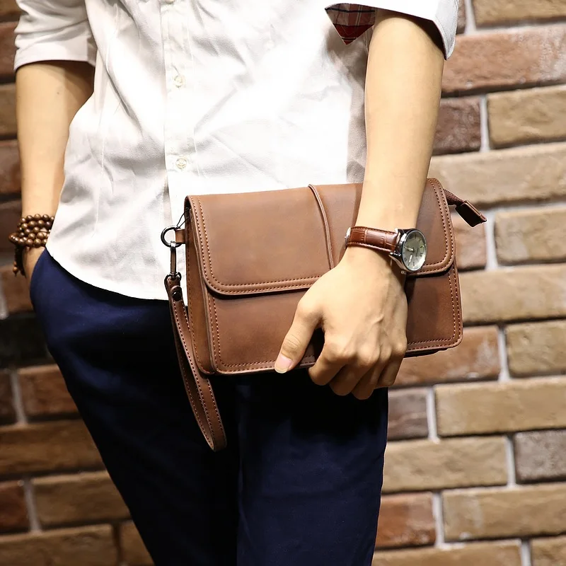 Vintage PU Leather Men\'s Clutch: Large Capacity Handheld Bag for Underarm or Phone