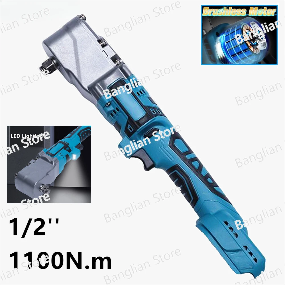 

Electric Ratchet Wrench, Brushless, Large Torque Removal, Screw Nut, Car Repair, Power Tools for 18V Battery, 1100NM, 1/2"