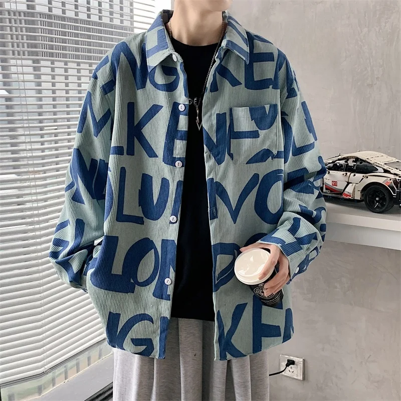 

Loose Fit Long Sve Corduroy irt Men's Trendy Brand Autumn Winter plus Size 300 Pou Print Casual High Street Sle