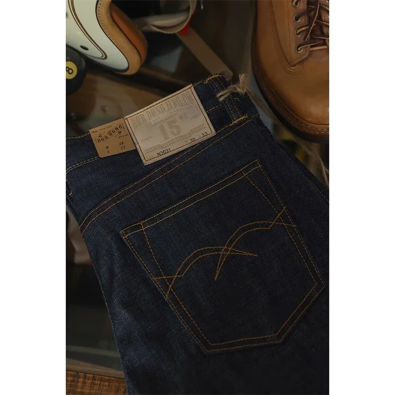 جينز رجالي BOB DONG N3031 بتصميم الجيب الخلفي بوزن 15 أونصة من قماش الدنيم غير المطلي بأرجل مستقيمة