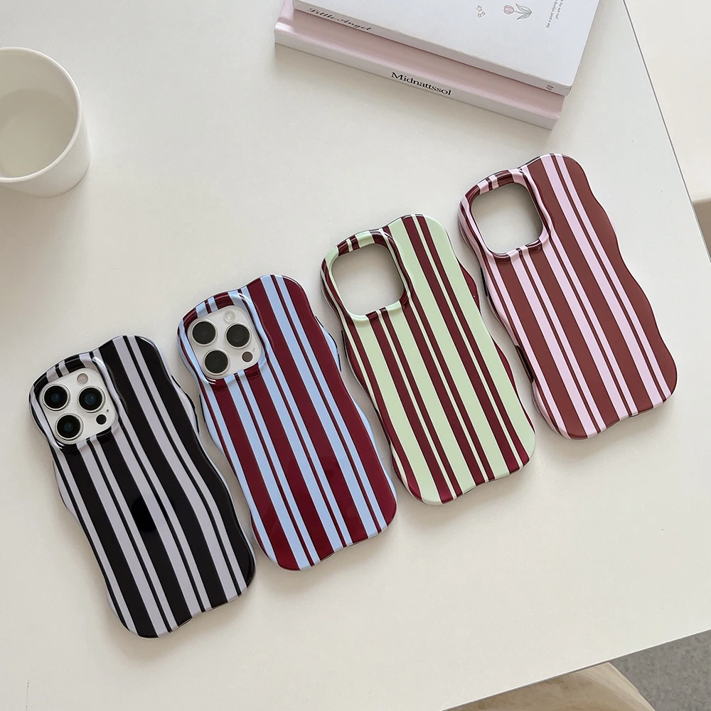 

Luxury Stripes Splicing Color Collision Shockproof Phone Case for IPhone 13 14 15 16 Pro Max Wave Edges Slim Back Cover Shell